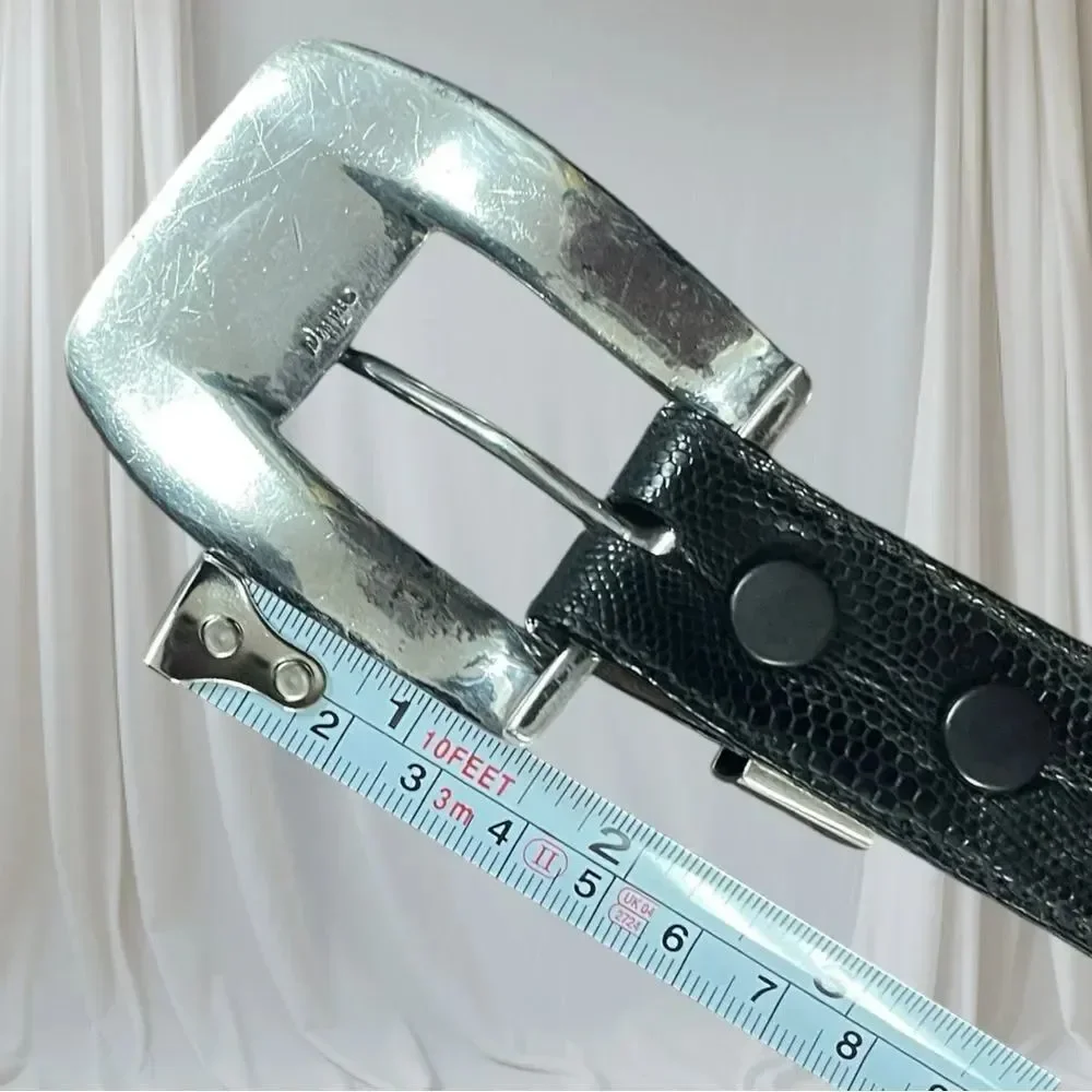 Pat Areias Sterling Silver Southwestern Belt Buckle, 30” Black Lizard Belt Strap